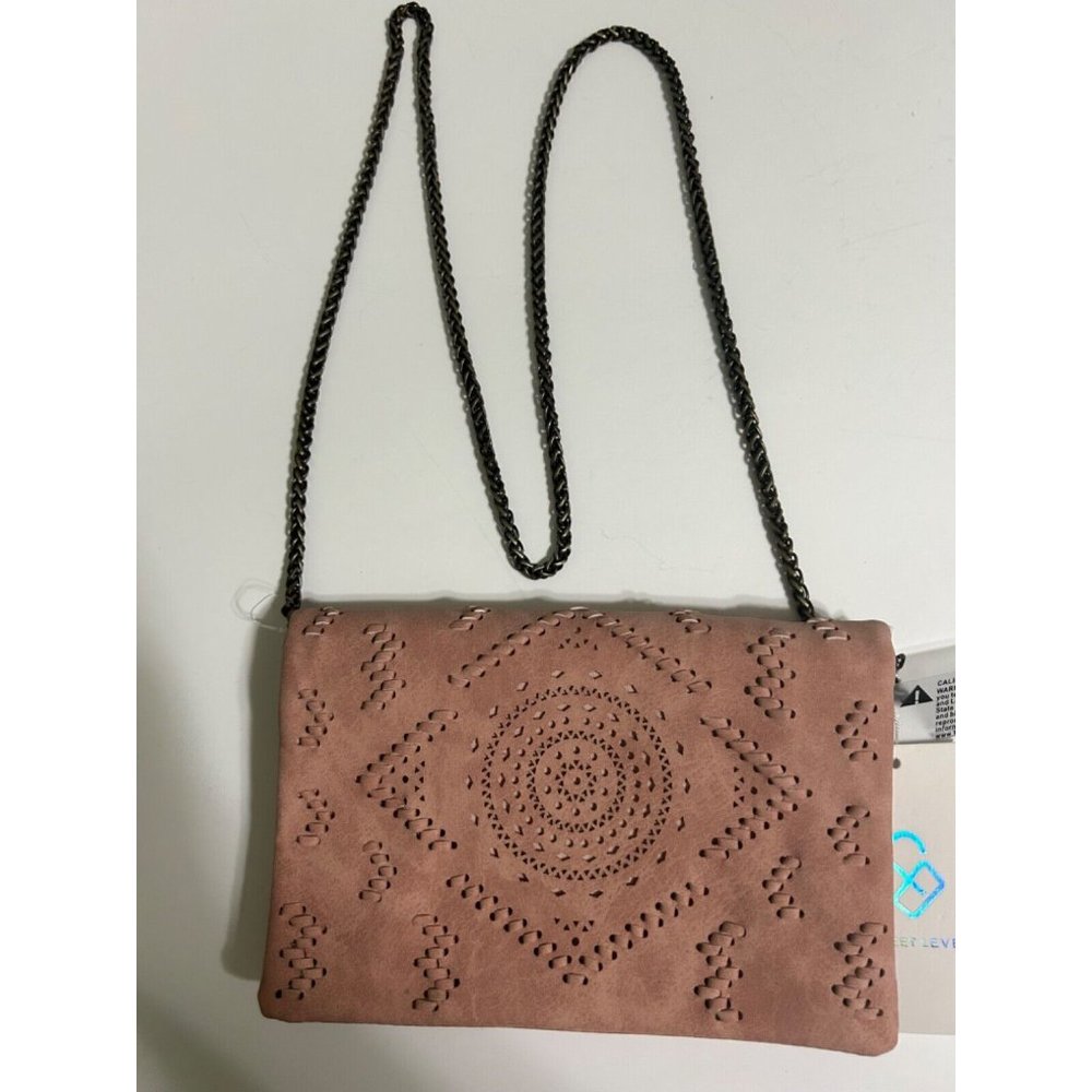 Women's Street Level Suede Blush Braided Chain Cross Body Bag 5x8